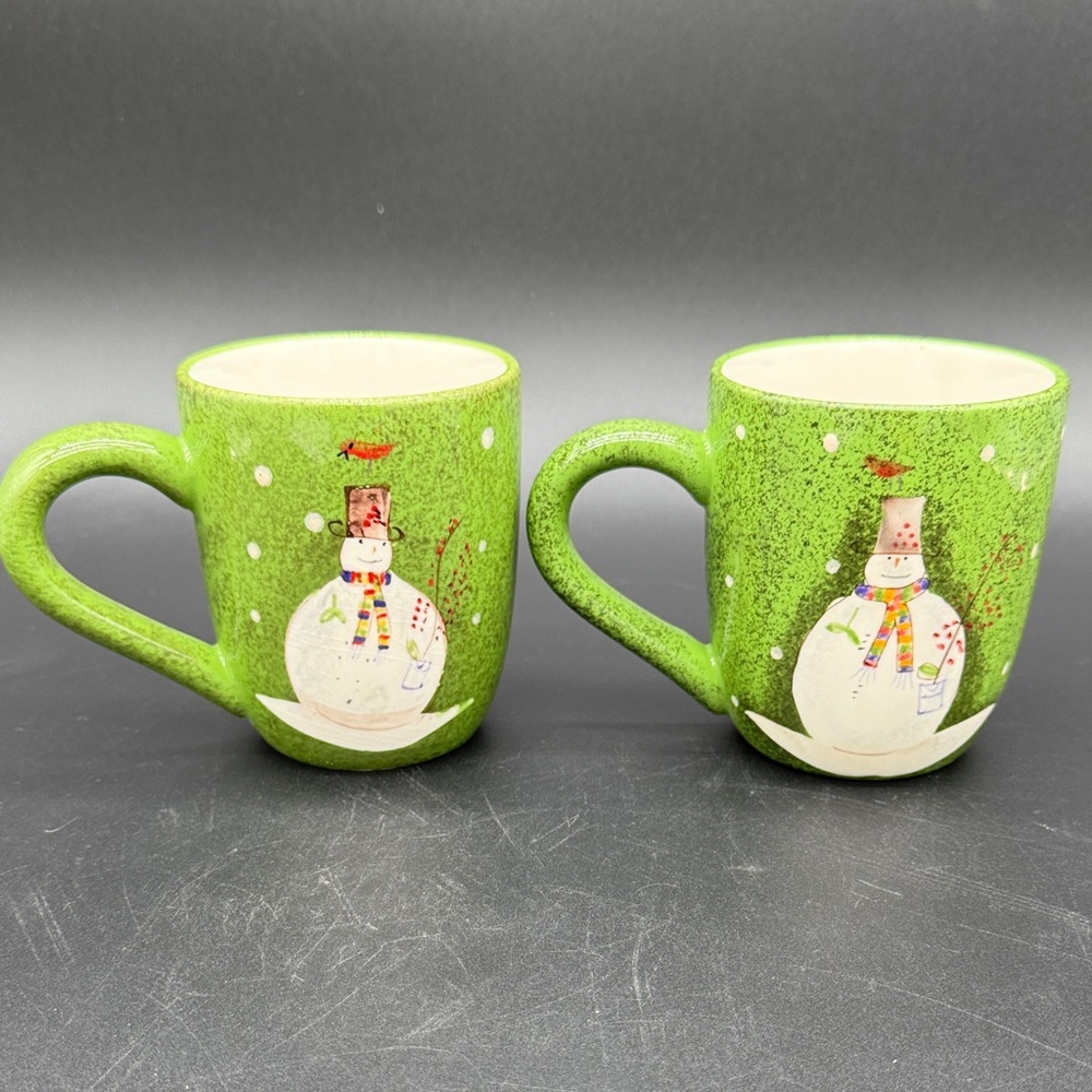 Oneida Green Snowman Mugs Set of 2